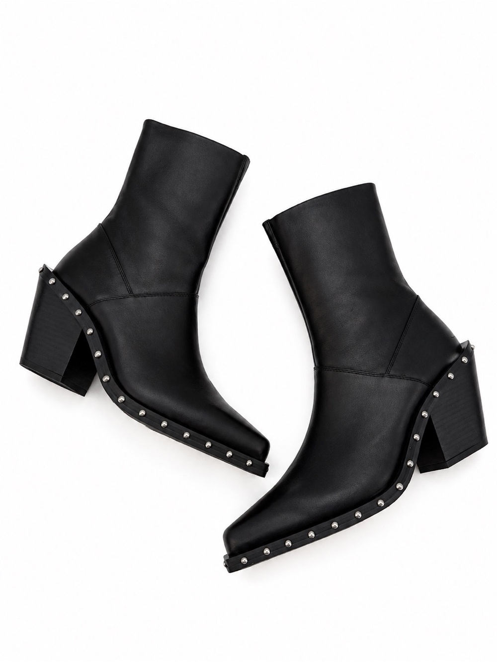 ASOS Design Black Leather Studded Block Heel Boots Size 7 Western